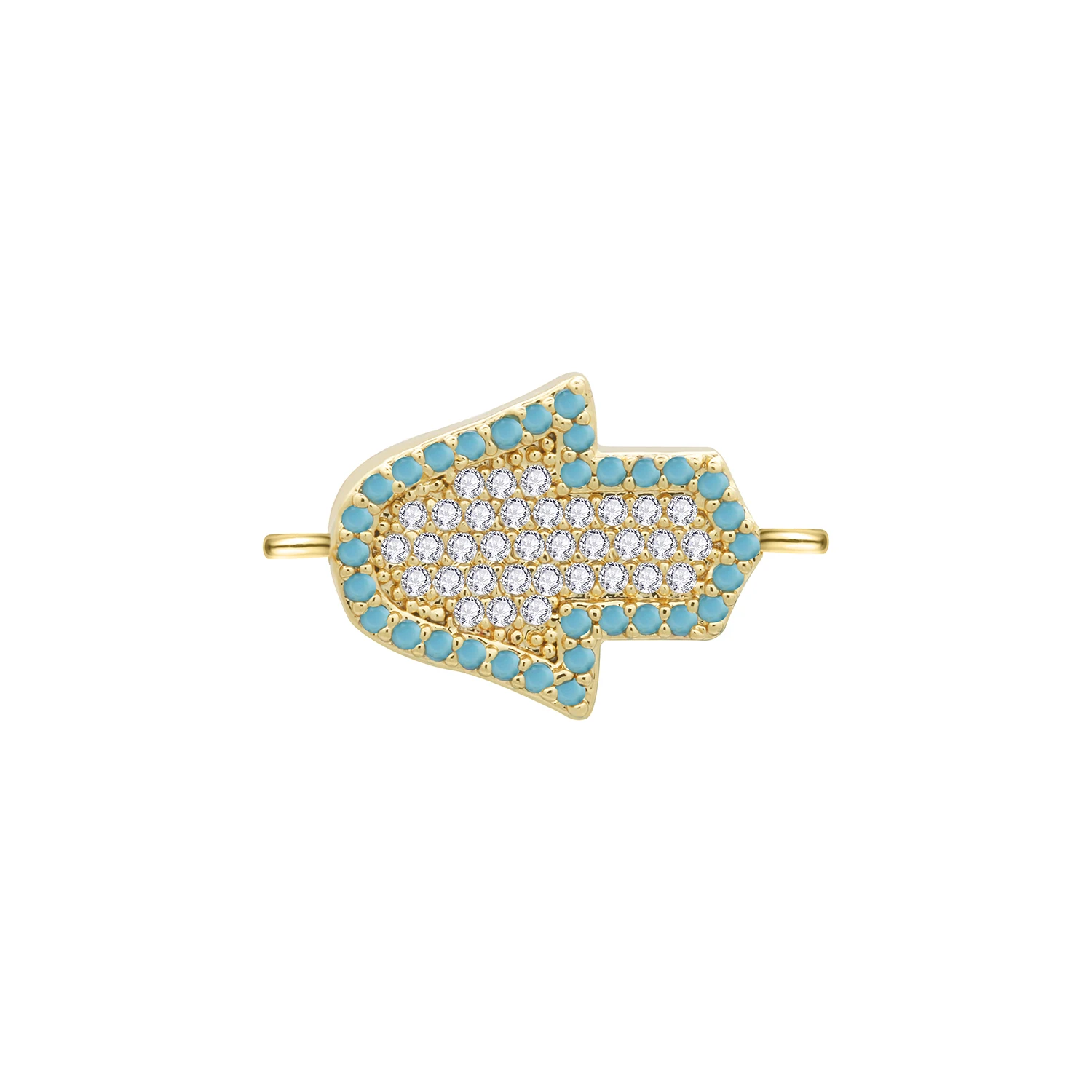 AAA Cubic Zirconia Crystal Gold-plated Brass Hamsa Hand Of Fatima Charm Connector 2024 New Fashion CZ DIY Jewelry Pendant Gift