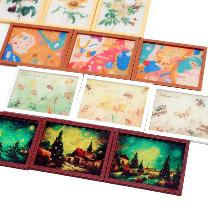 3 Teile/satz Puppenhaus Mini Modernen Stil Illustration Abstrakte Wandbild DIY Mini Möbel Modell Set Spielzeug Wohnzimmer Szene Zubehör