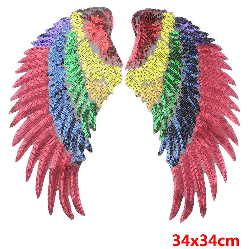 Prajna Colorful Angel Wing Iron On Patches For Clothing Cartoon Wings Sequin Patches On Clothes Applique DIY Jacket With Sequins