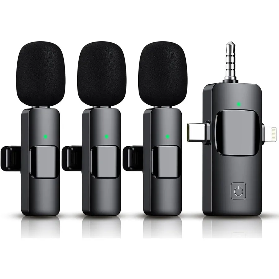 

3 in 1 Wireless Lavalier Microphone for iPhone iPad Android Camera 12Hour Battery mini Noise Reduction Rrding Mic 2.4G UltraLow