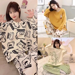 2 Pieces Set Maternity Spring Fall Pajamas Comfortable Cute Cartoon Homewear Pregnant Women's Clothing Long-Sleeved Loungewear