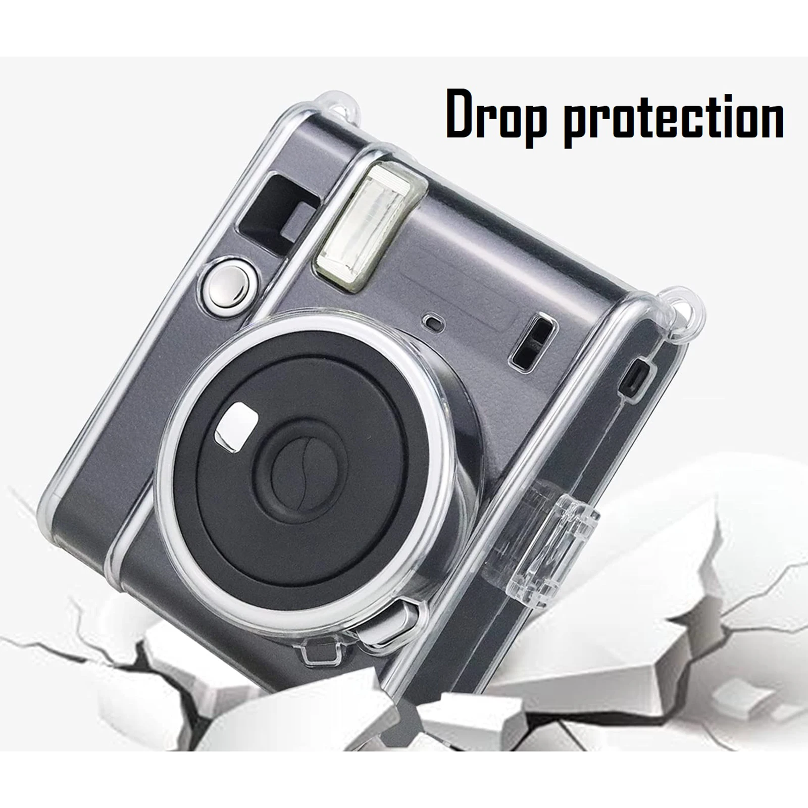 Protective Case Cover Shell with Detachable Strap Accessory Hollow Button Design for Fuji Instant Cameras