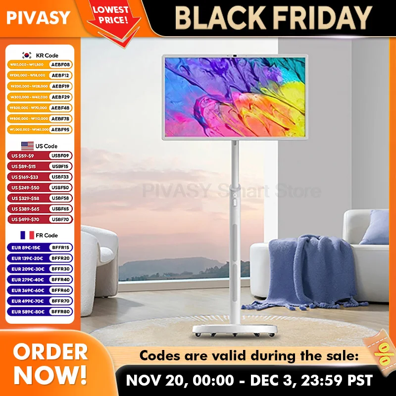 Smart Display 32 Inch Android 11 Interact Touch Screen Built-in Battery with USB Wifi Bluetooth Moveable Stand HD Lcd Smart Tv