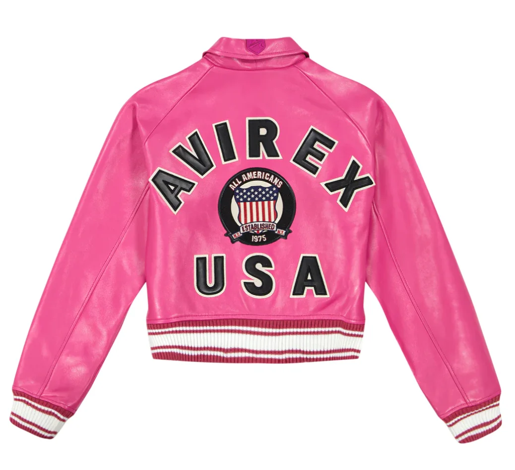 Avirex-Chaqueta clásica de piel de oveja antigua europea para mujer, abrigo de cuero rosa, Chaqueta de traje de vuelo de bombardero, tops de