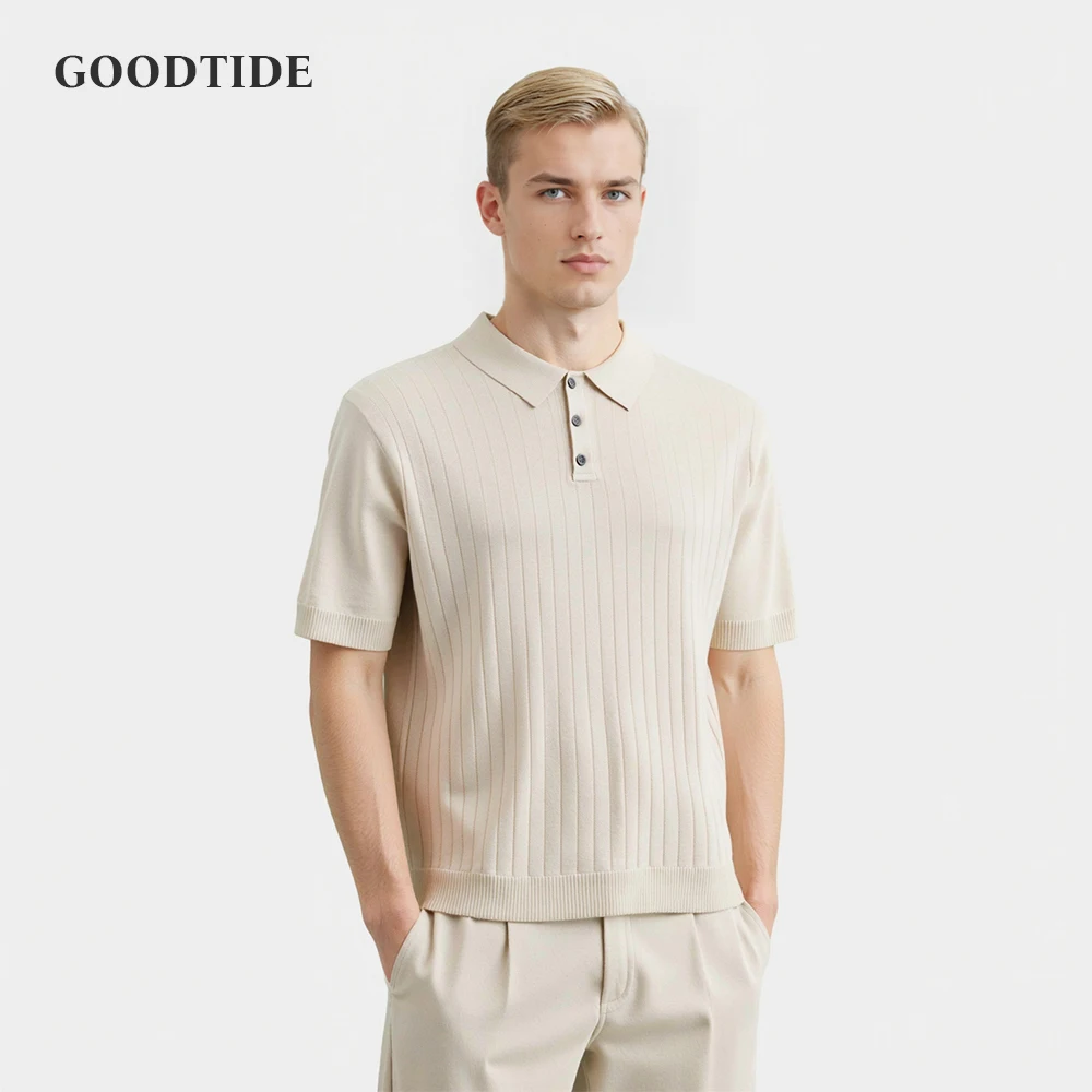 

Men's American Retro Polo Shirt Summer New Fashion Striped Lapel Button Short Sleeve T-shirt Business Casual Youth Tops POLO