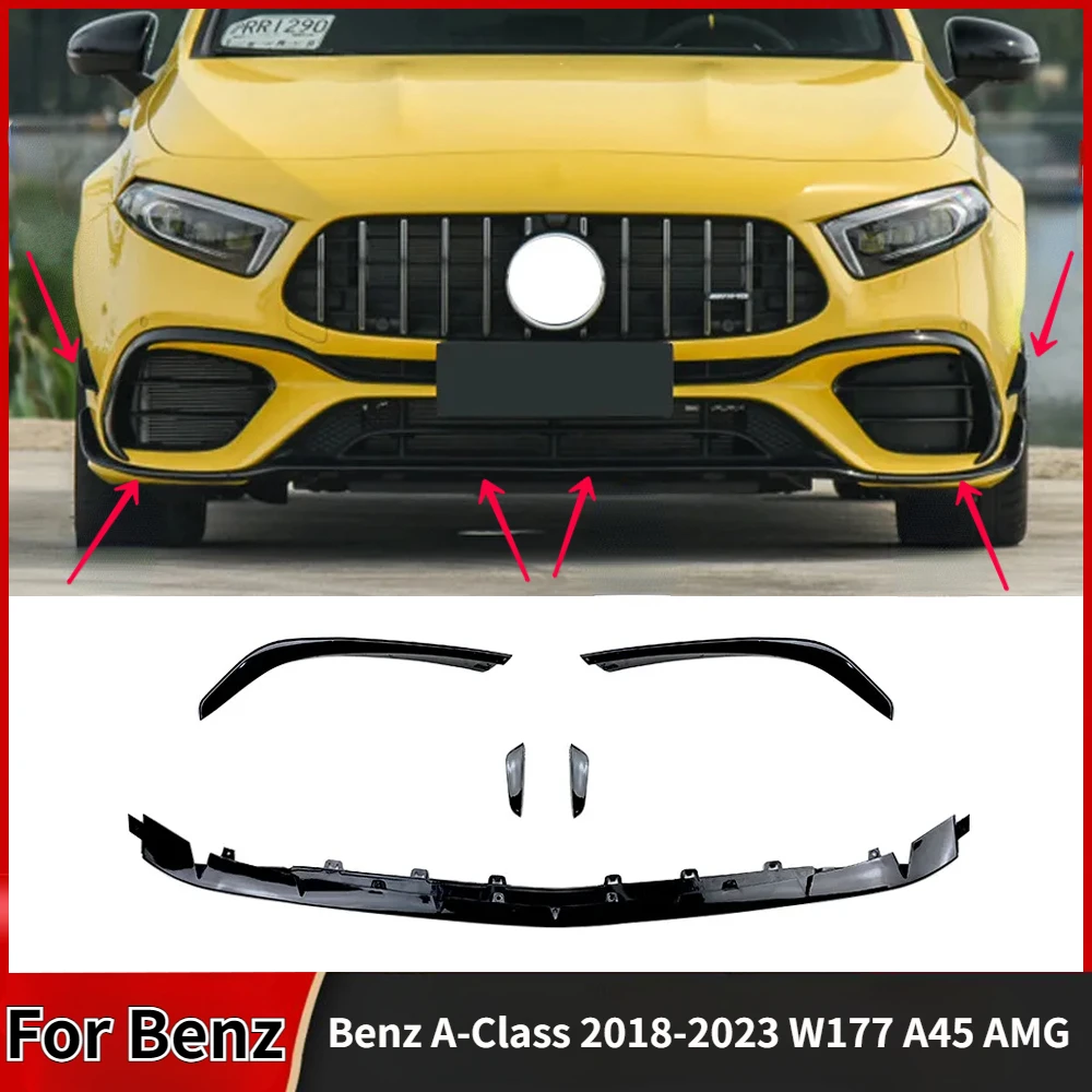 Car Front Bumper front Wind Blade Sports For Mercedes Benz A-Class 2018-2023 W177 A45 AMG Aerodynamic Kit Exterior Decoration