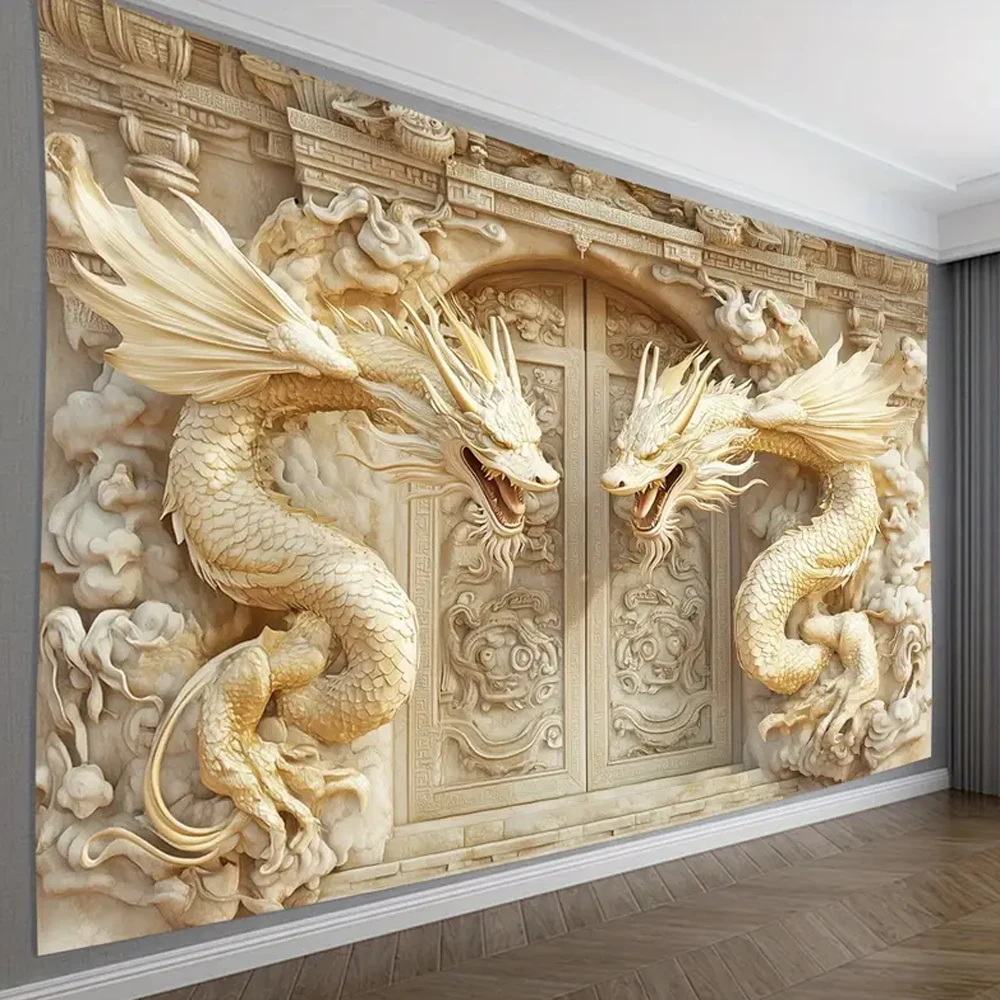 Stunning 3D Dragon Tapestry Wall Hanging with Intricate Carved & Cloud Design For Living Room Bedroom Vibrant Home Decor Gift