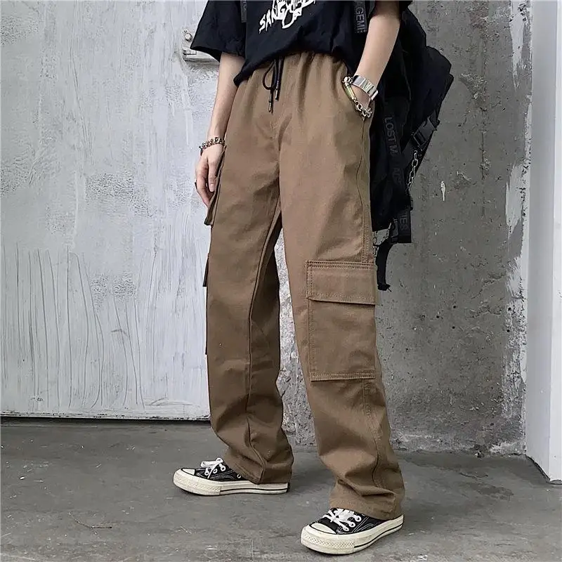 Men Joggers Pants Spring Autumn  Casual Muti Pocket Drawstring Elastic Waist Wide Leg Loose Long Hiking Outdoor Cargo