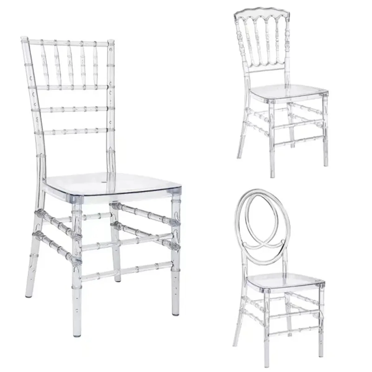 24pcs)Acrylic Transparent Crown Chiavari Crystal Dining Chairs for Wedding