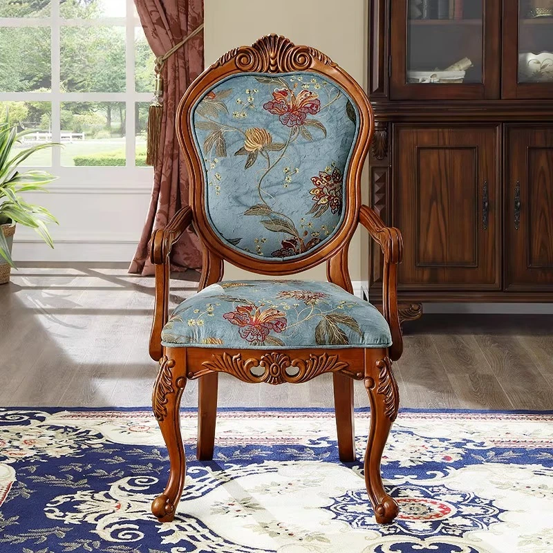 

American solid wood dining home leisure chair fabric back chair retro European computer chair