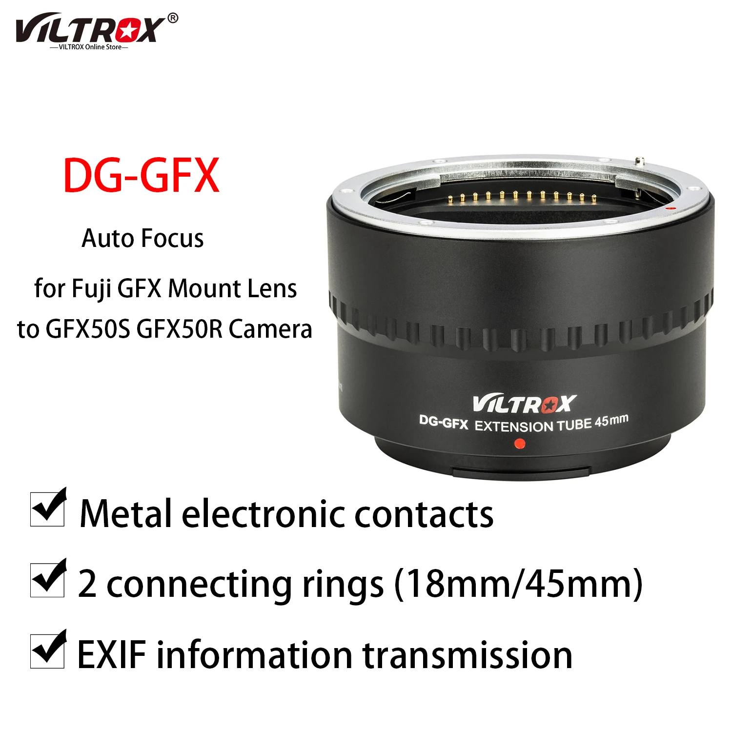 

Viltrox DG-GFX 45MM Lens Auto Focus Macro Extension Tube Lens Adapter Ring for Fuji GFX 50S 50R GFX G Mount Medium Format Camera