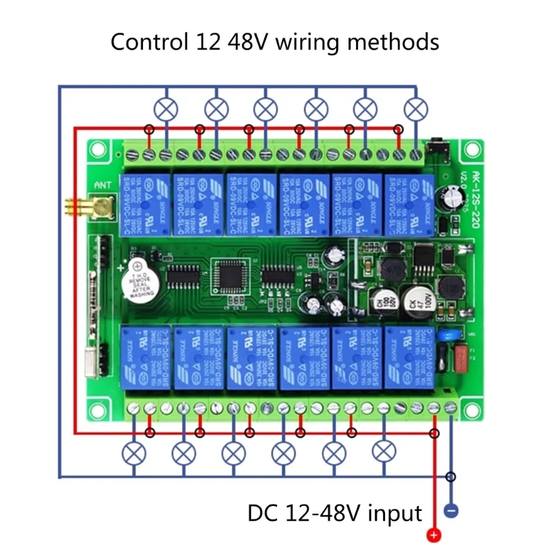 DC12V 24V Relays Remote Control Switches, 12CH Universal Remote Control Wireless Switches for Ceiling Lights and Lamps Dropship