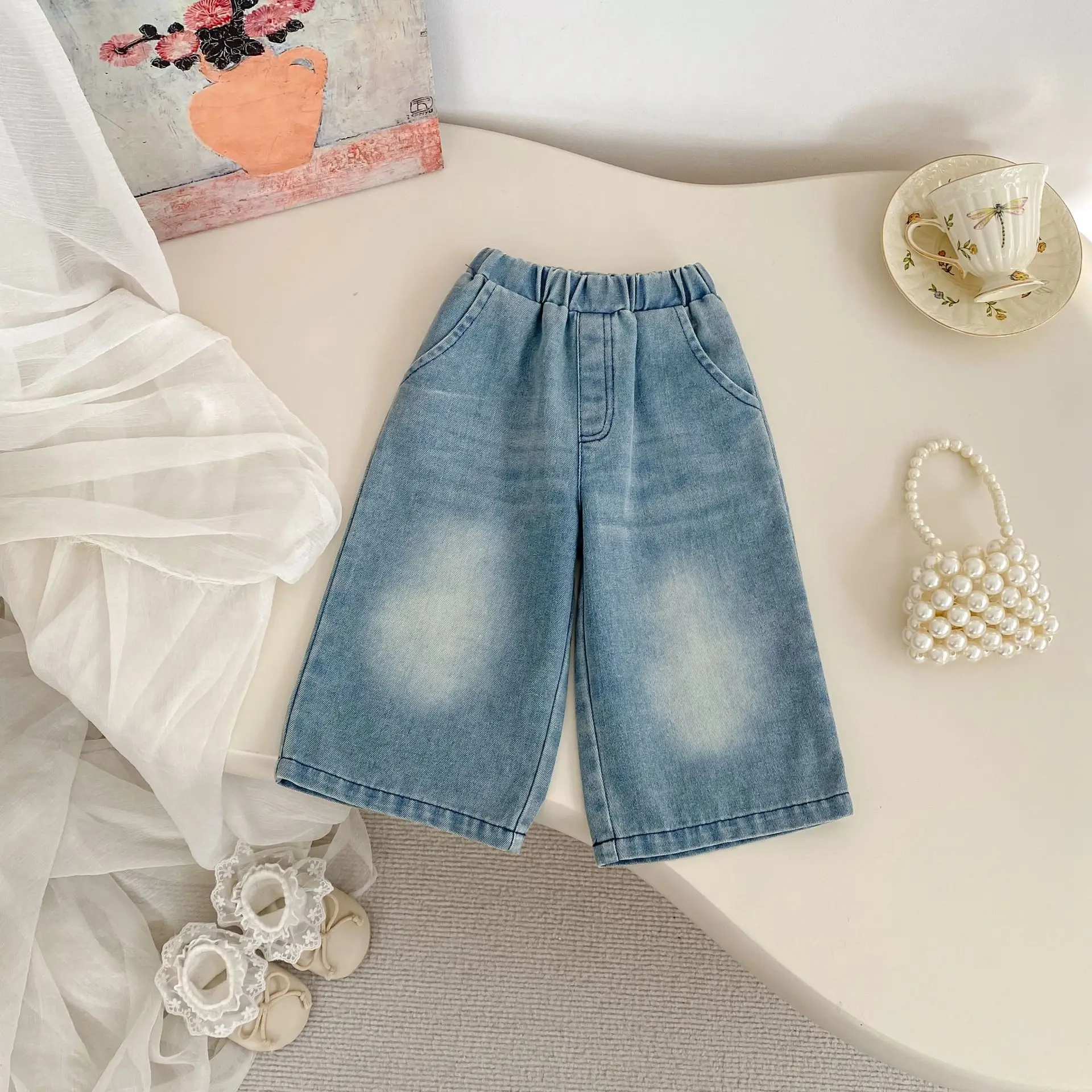 

2026 Spring New Children Denim Trousers Kids Casual Pants Fashion Boys Jeans Baby Girls Loose Wide Leg Pants Toddler Clothes