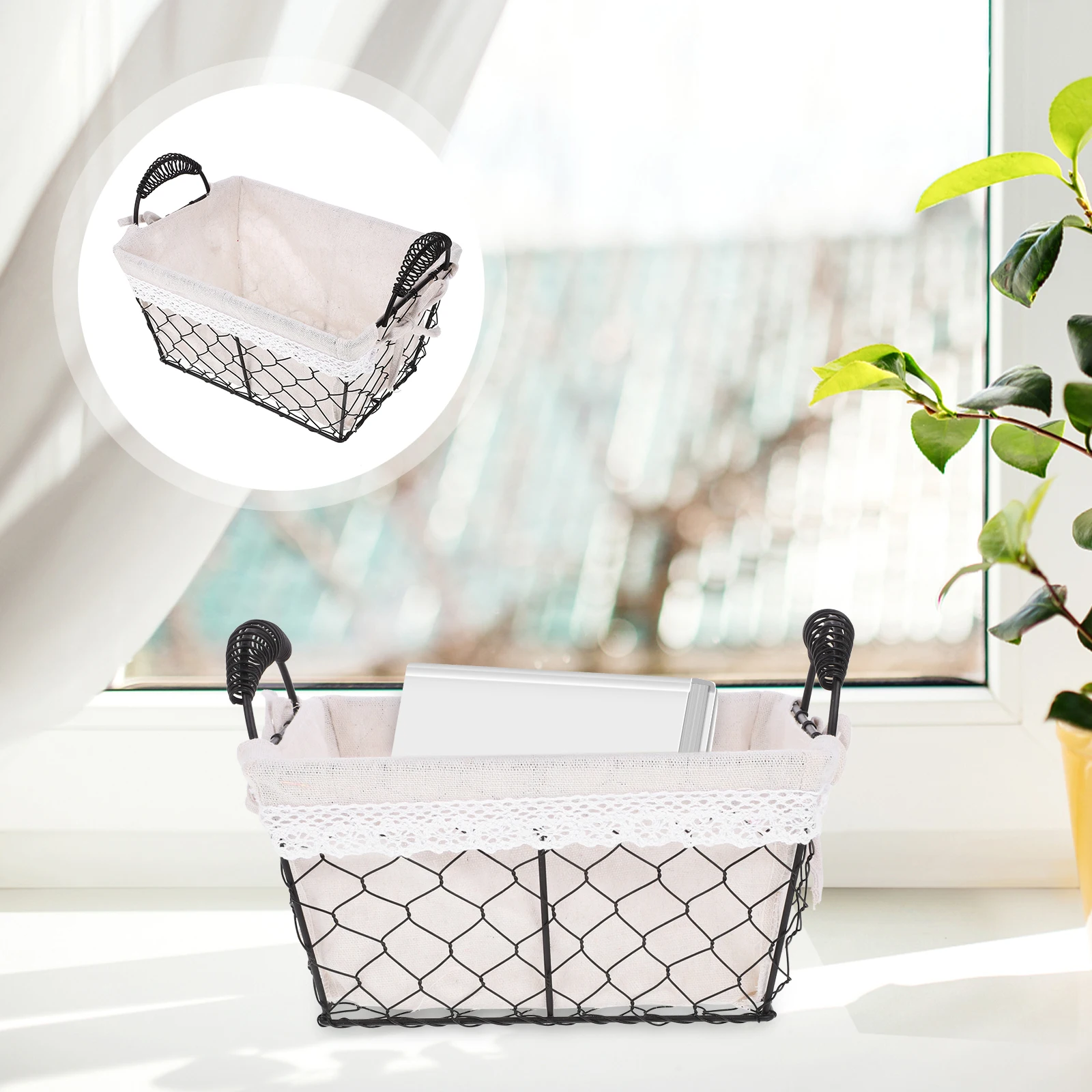 

Detachable Iron Wire Multi-Function Household Storage Organizer Double Handle Cotton Lining Easy Clean Farmhouse Style Fruit