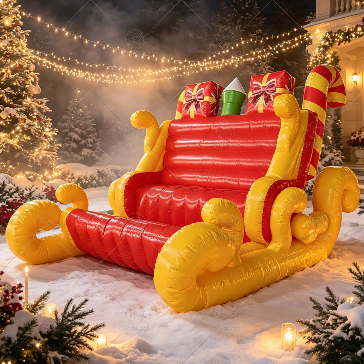 Giant Christmas Sleigh Car Photo Booth Prop 4*3.5*3m PVC Holiday Sled Decor For Event Rental Mall Outdoor Yard Xmas Decoration