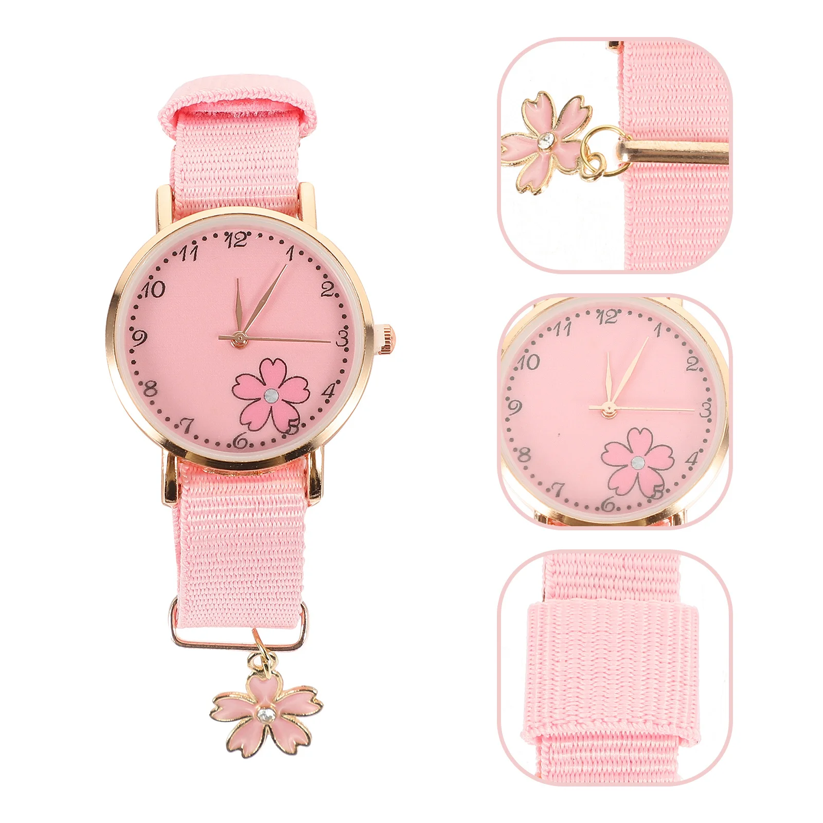 

Наручные часы со съемным холщовым ремешком, дышащие легкие декоративные часы с мультяшным цветочным дизайном для студентов