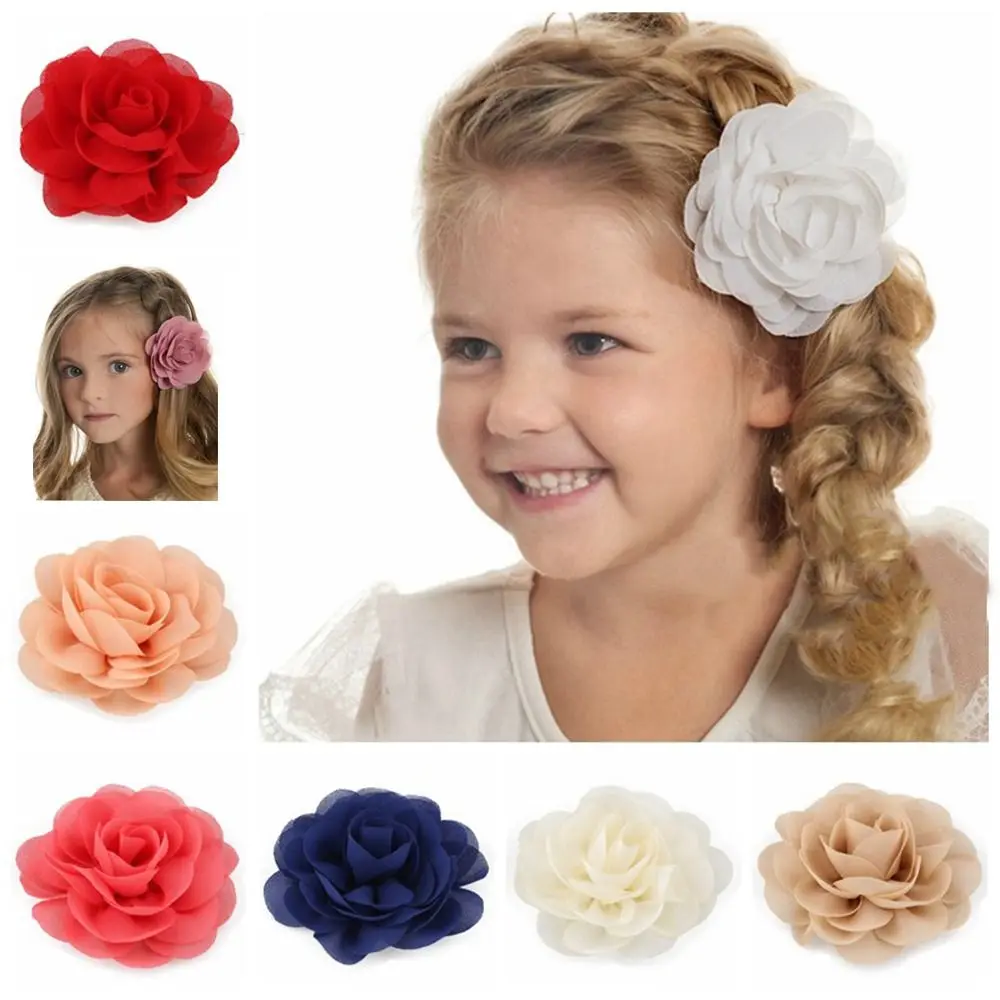 Elegant Rose Flower Hair Clip Chiffon Rose Flower Hair Clip Artificial Headwear Floral Duckbill Clip Hair Accessories Kids Gifts