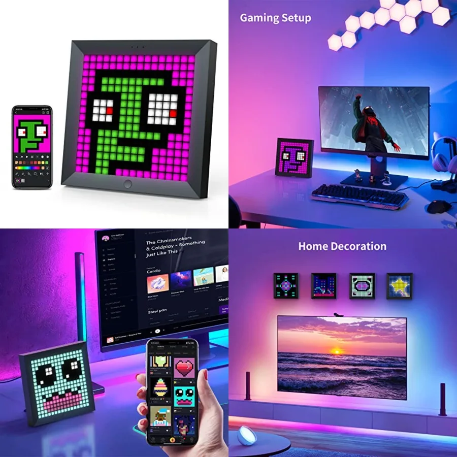 LED Light Pixel Display Panel Suit for RGB Light Bars, Smart App Control with Cool Animation Desk Setup for PC, TV, Gaming Room
