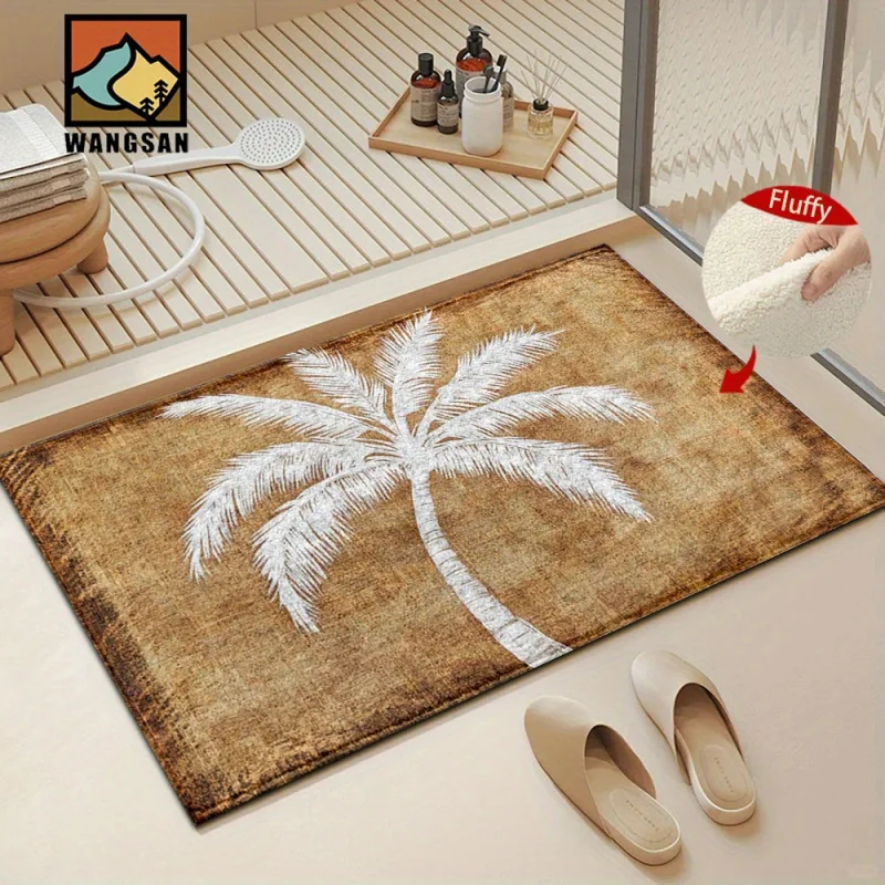 VIKAMA Palm Tree Pattern Doormat Soft Plush Bedroom Kitchen Bathroom Rug Non-Slip Entryway Mat Home Decor