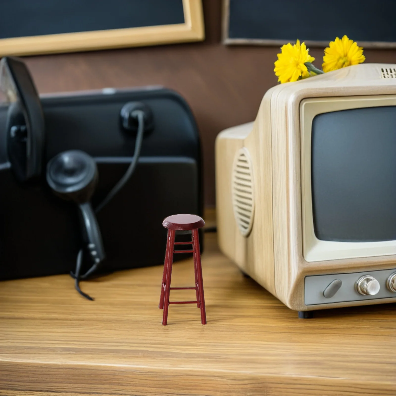 2Pcs Miniature Wood Bar Stool High Stool Simulation Furniture Accessories for Dollhouse Kitchen Scene Decoration