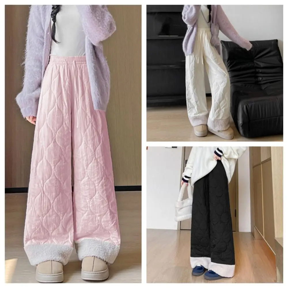 

Vintage Wide Leg Thick Flannel Pants Causal High Waist Basic Snow Pants Warm Simple Baggy Straight Trousers Ski Pants