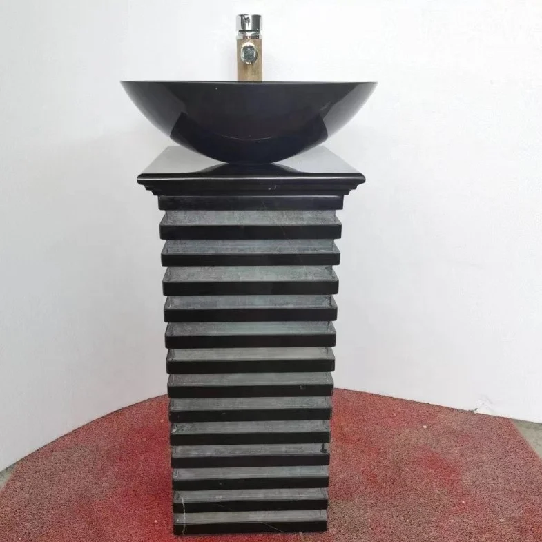 S*& Black Marble Two Piece Pedestal Basin Hotel Home Pedestal Basin Wash Hand Basin