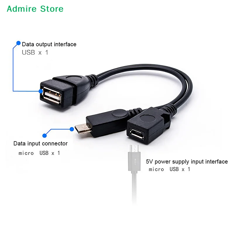 [G]1Pc 20cm 2 In 1 Micro USB Host Power Y Splitter USB 2.0 Port Terminal Adapter OTG Cable