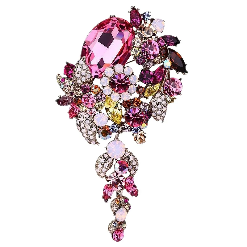 Tassel Brooch Female Long Retro High-End Rhinestone Corsage Temperament Fashion Coat  Pin Creative Birthday Gift