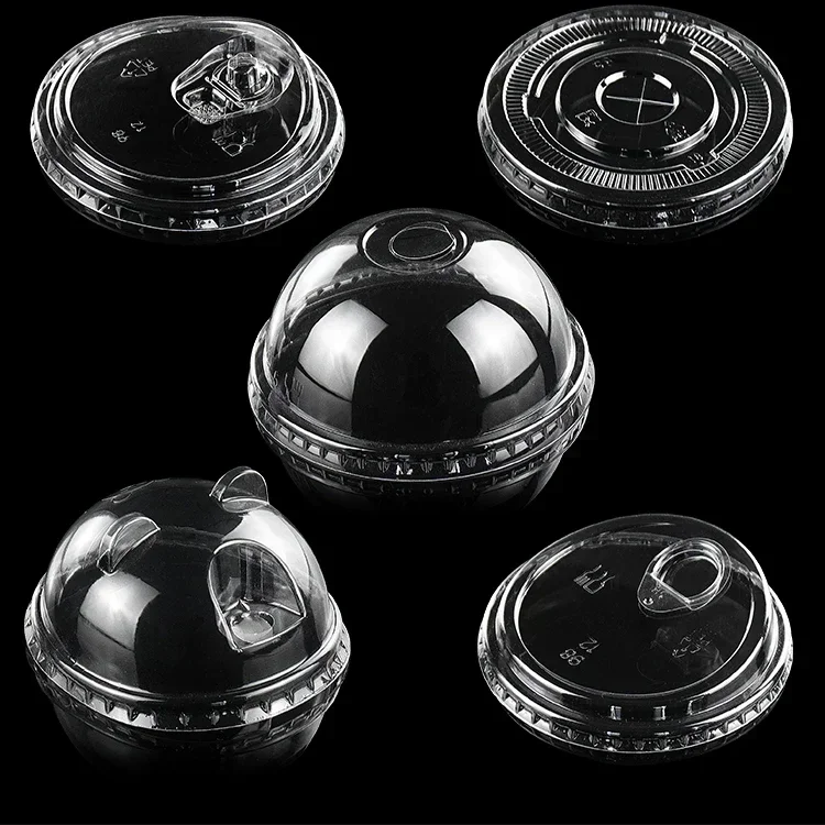 90/95/98mm 100pcs Diameter Milk Tea Cup Lid Disposable PET Transparent Cup Leak Cover Proof Lids for Beverage Coffee Packaging