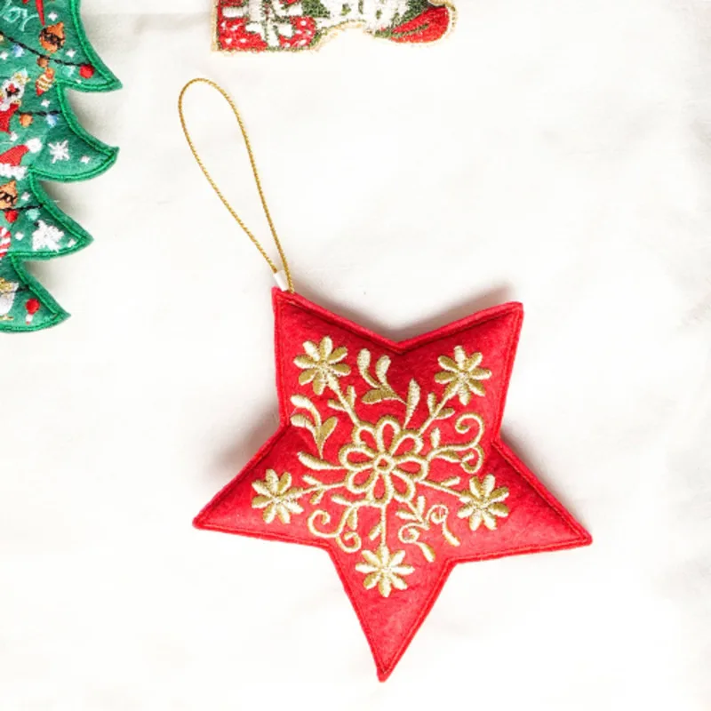 Expobazaar Thread Embroidered Star Hanging Ornament Red Shimmering Beads Sparkling Finish Christmas Tree Window Decor