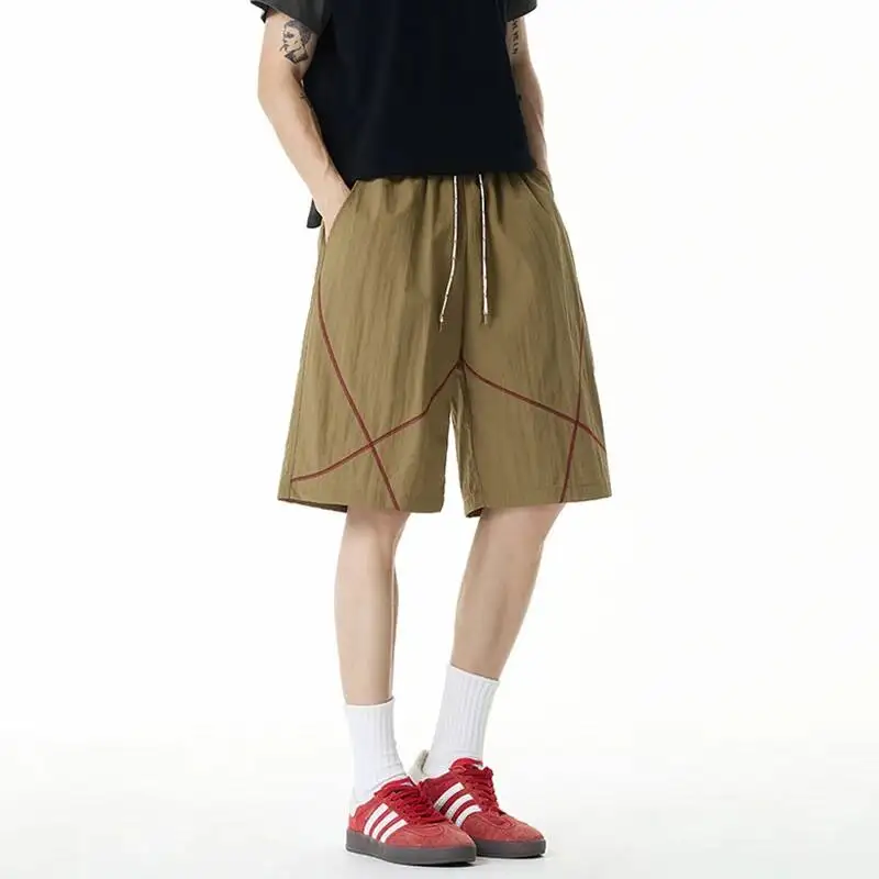 LUZHEN 2026 Summer Fashion Drawstring Elastic Waist Straight Shorts Men's Loose Stripe Printed Casual Five-pointed Pants JY7190