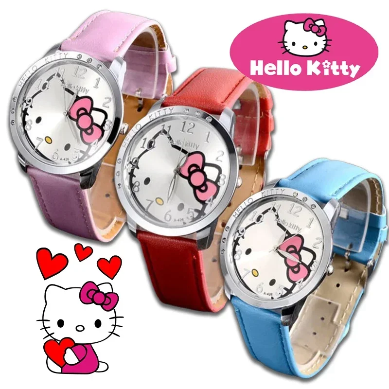 MINISO Sanrio Hello Kitty Quartz Children Watches Wristwatches Anime Kawaii Girls Bracelets Watches for Women Fashion Kids Gifts