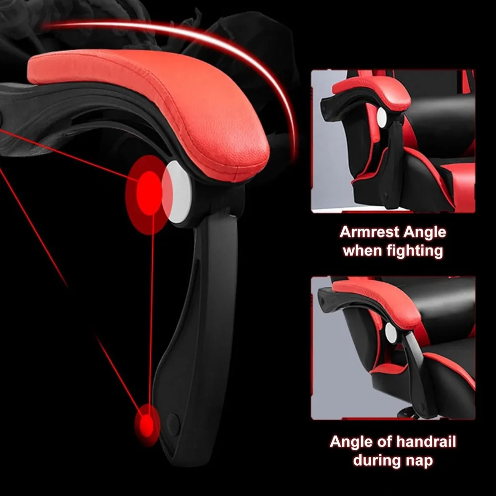 Gaming Chair Massage w Bluetooth Speakers RGB LED Lights,Ergonomic,Footrest,Height Adjustable Adults w Back Lumbar Support Red