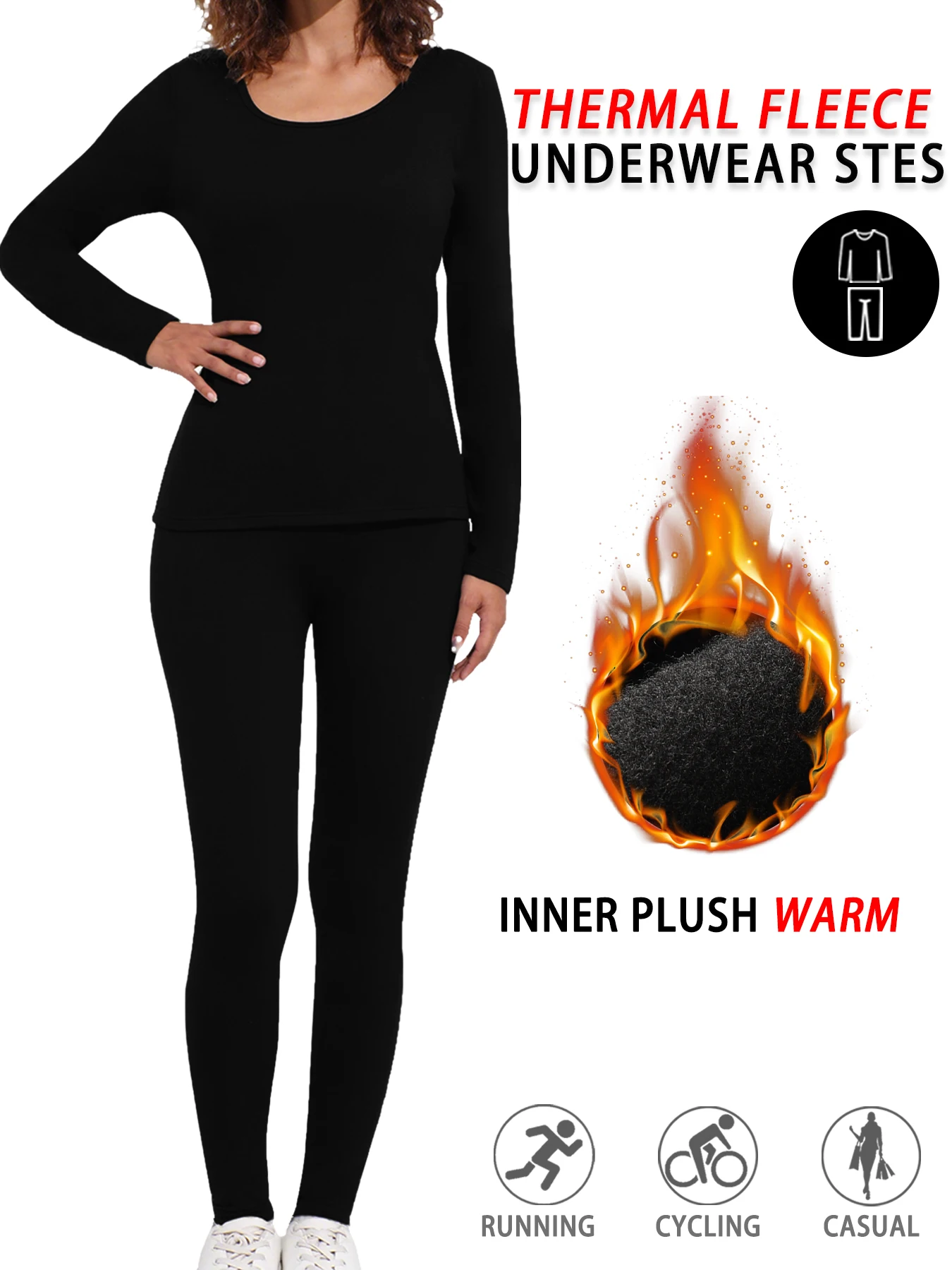 Thermal Fleece Underwear Sets for Women - Super Soft Lined Top and Bottom Winter Loungewear Pajama Sets for Cold Weather Days