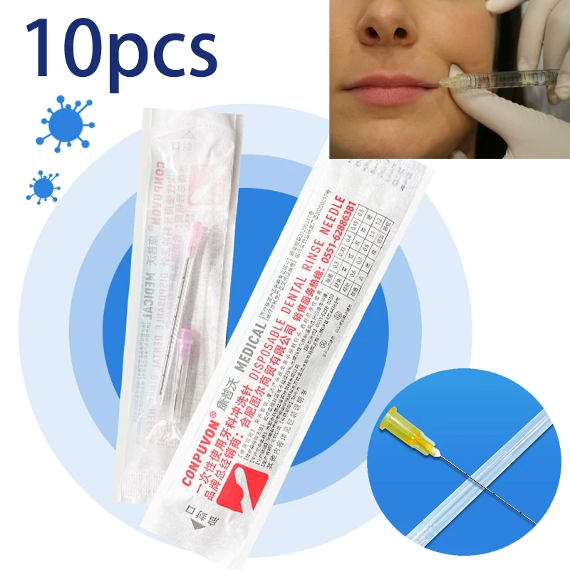 10pcs Disposable Fine Micro Cannula Blunt-tip Needles For Filler Injection 18G 21G 22G 23G 25G 27G 30G Filling Lips Nose Chin