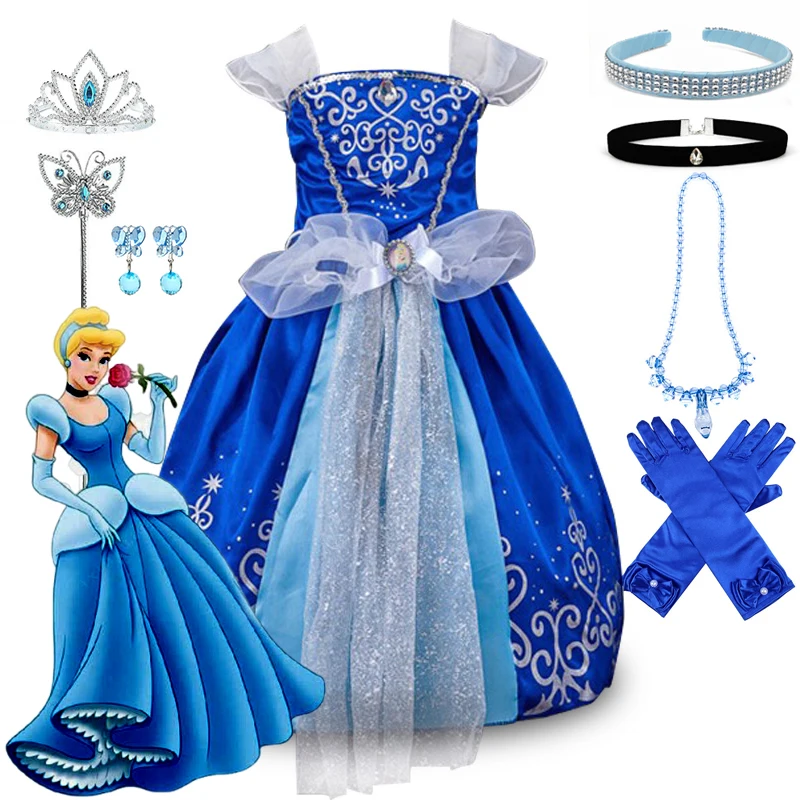 

Disney Cinderella Princess Dress Ball Gown Classic Cartoon Role Play Dark Blue Costume Kids Birthday Party Gown 2-13Y Outfits