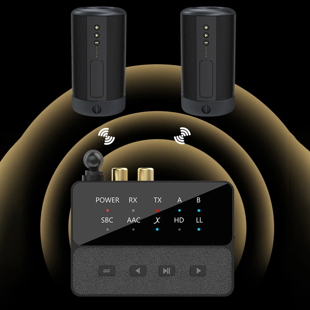 Transmissor receptor estéreo sem fio, compatível com bluetooth 5.3, 2 em 1, adaptador estéreo de alta fidelidade, adaptador de música estéreo para alto-falante, tv, pc