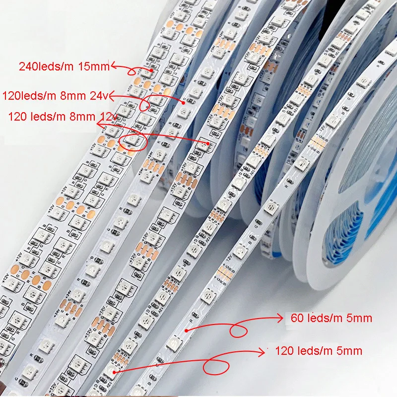 

5m 12v 24v Waterproof 5mm 8mm 15m 3535 RGB LED Strip 240 led/m 120 led/m Colorful Soft Flexible Tape Changeable Outdoor Indoor