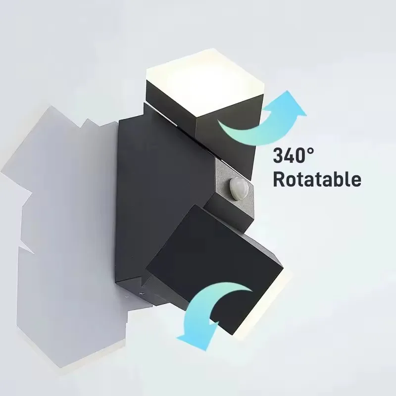 

Up Down Outdoor LED Wall Lamp Motion Sensor Waterproof Garden Sconce 6W/12W Rotation Cube Fence Street Porch Exterior Wall Light