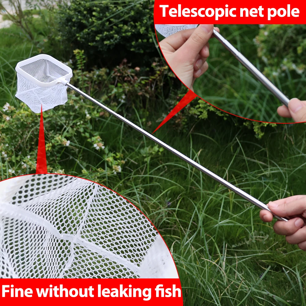 Stainless Steel Retractable Small Fishing Nets Home Aquarium Viewing Fishing Tools 3D Square Round Clean Fishing Net Accessories