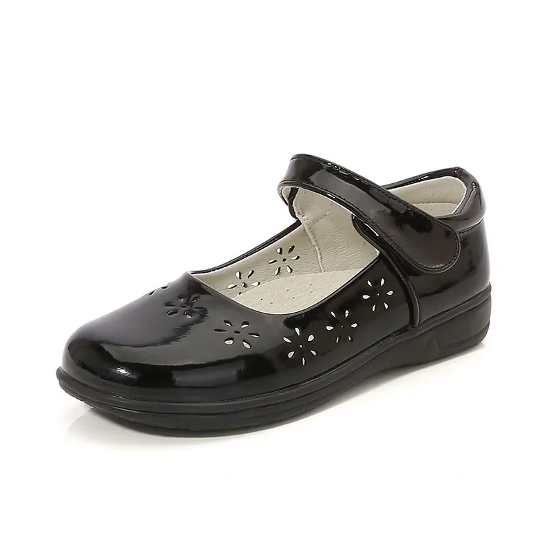 Kids Leather Shoe Cut-outs Causal Black School Girl Shoes for Performance Princess Fashion Versatile Children Uniform Flat Shoes