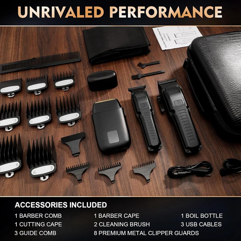 Men's Professional Hair Clipper, 3 In 1 Hair Clipper Beard Trimmer And Electric Shaver Set With LED Display