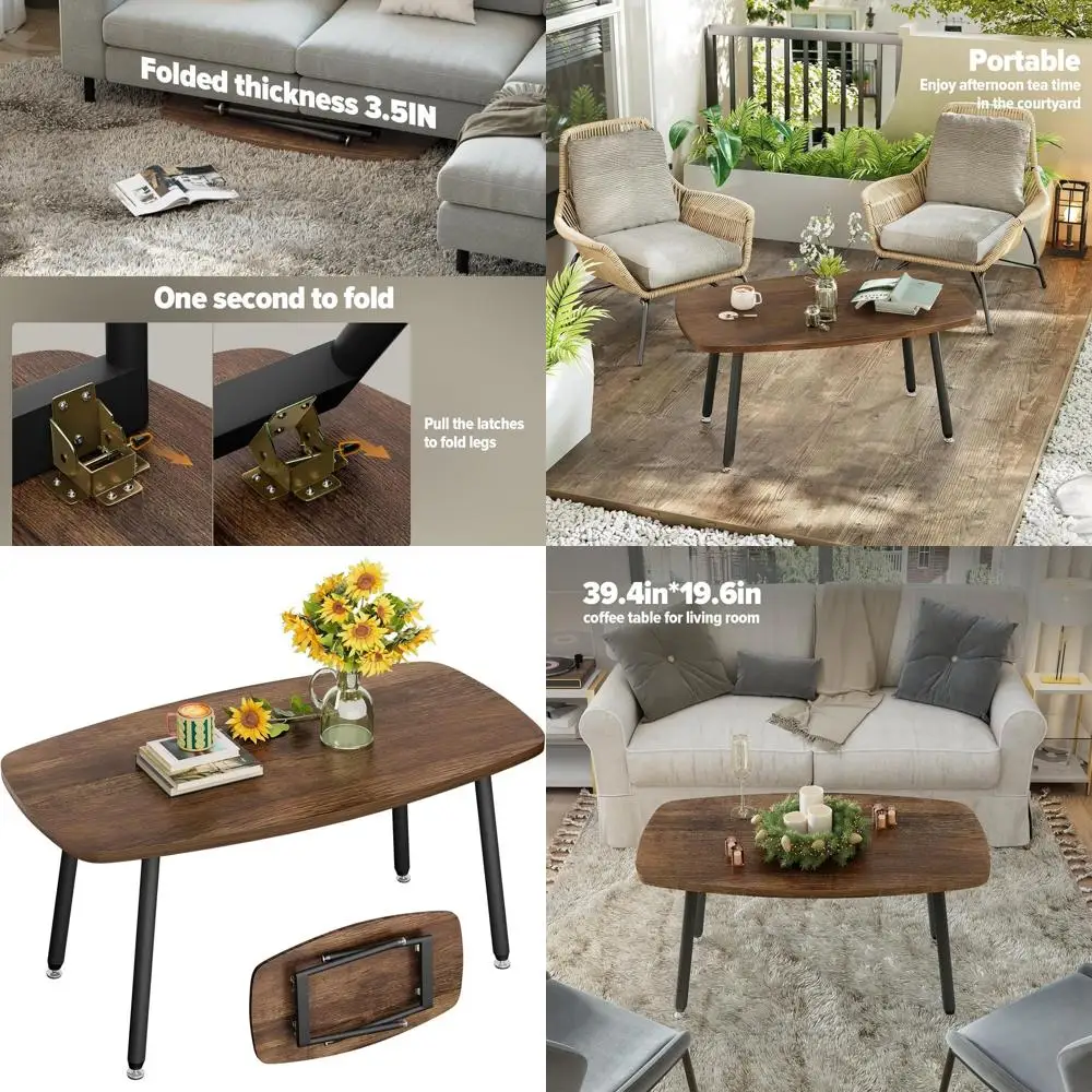 

Компактный складной кофейный столик в стиле фермерского дома, цвет орех, 39.3x19.6x17.7 дюймов