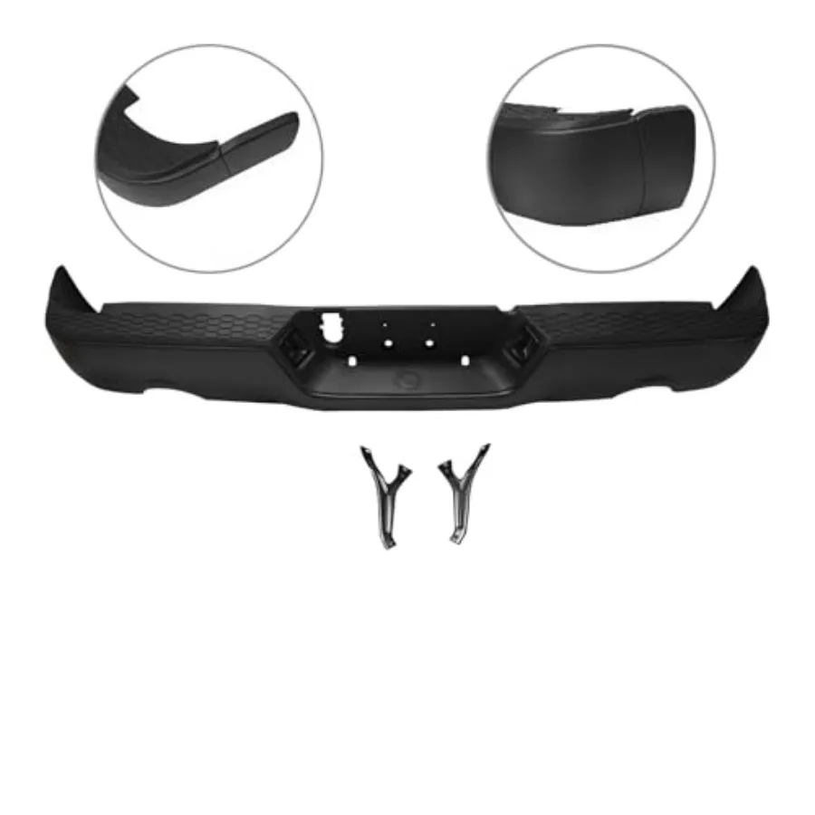 مجموعة المصد الخلفي مصممة لـ 20092018 دودج رام 1500 المصد الخلفي الأسود مع توافق عادم مزدوج ولا يوجد مستشعر #4