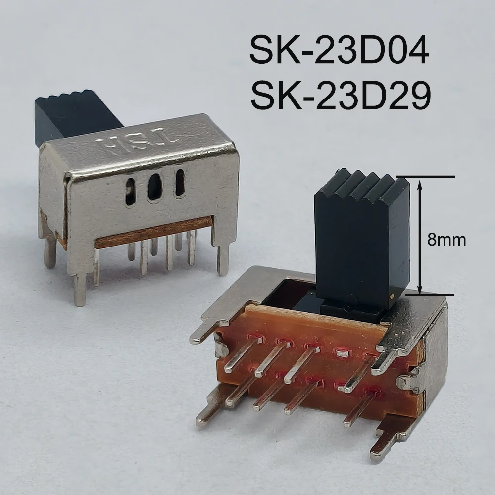 20Pcs SK-23D04 SK-23D29 8Pin Horizontal 3 Position Slide Switch 8mm Handle Height Left 1 Right 3 Gear Toggle Switch