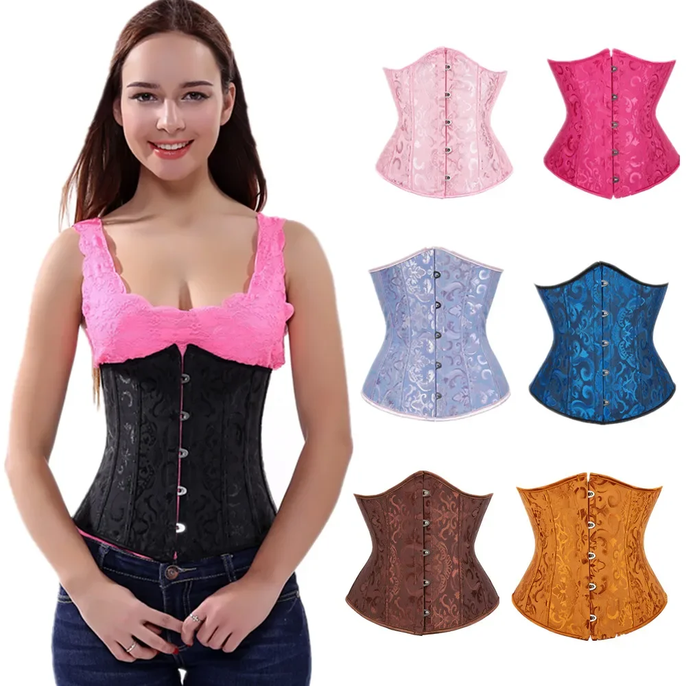 

Sexy Gothic Satin Jacquard Underbust Corset Women's Underwear Waist Cincher Slimming Body Shaper Bustier Wedding Lingerie