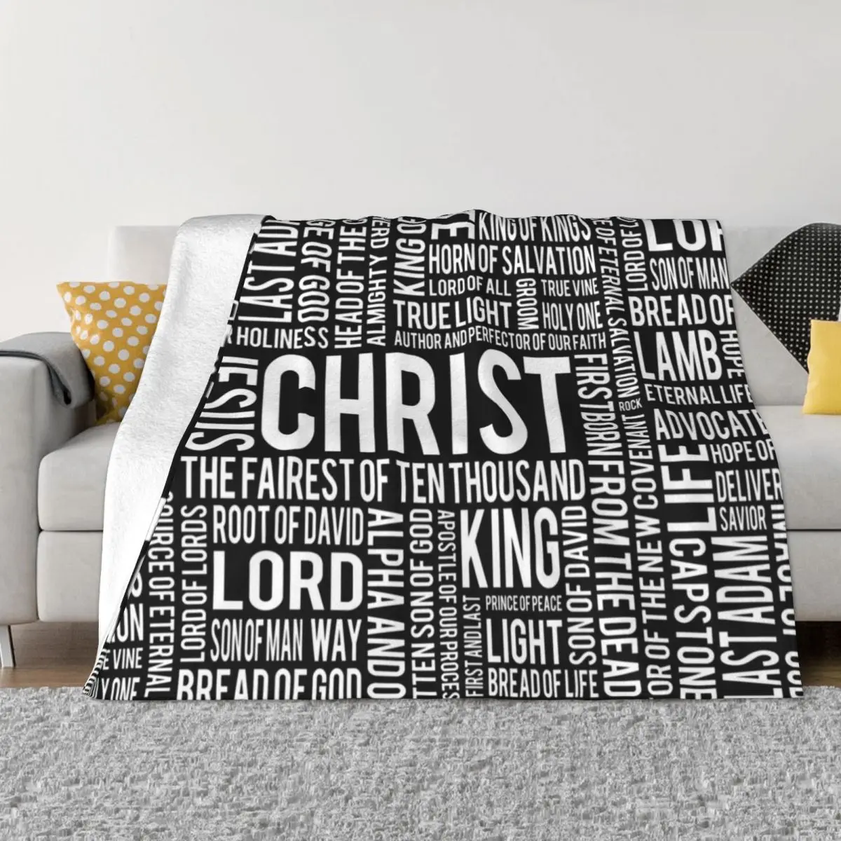 

100 Names of Christ - White Throw Blanket Personalized Gift Plaid on the sofa Blankets for babies