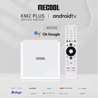 2024 Newest Mecool KM2 Plus Deluxe  4GB DDR4 32GB Android 11 Google Certified Netflix 4K ATV BOX WiFi 6 Dolby Atmos Audio TV BOX