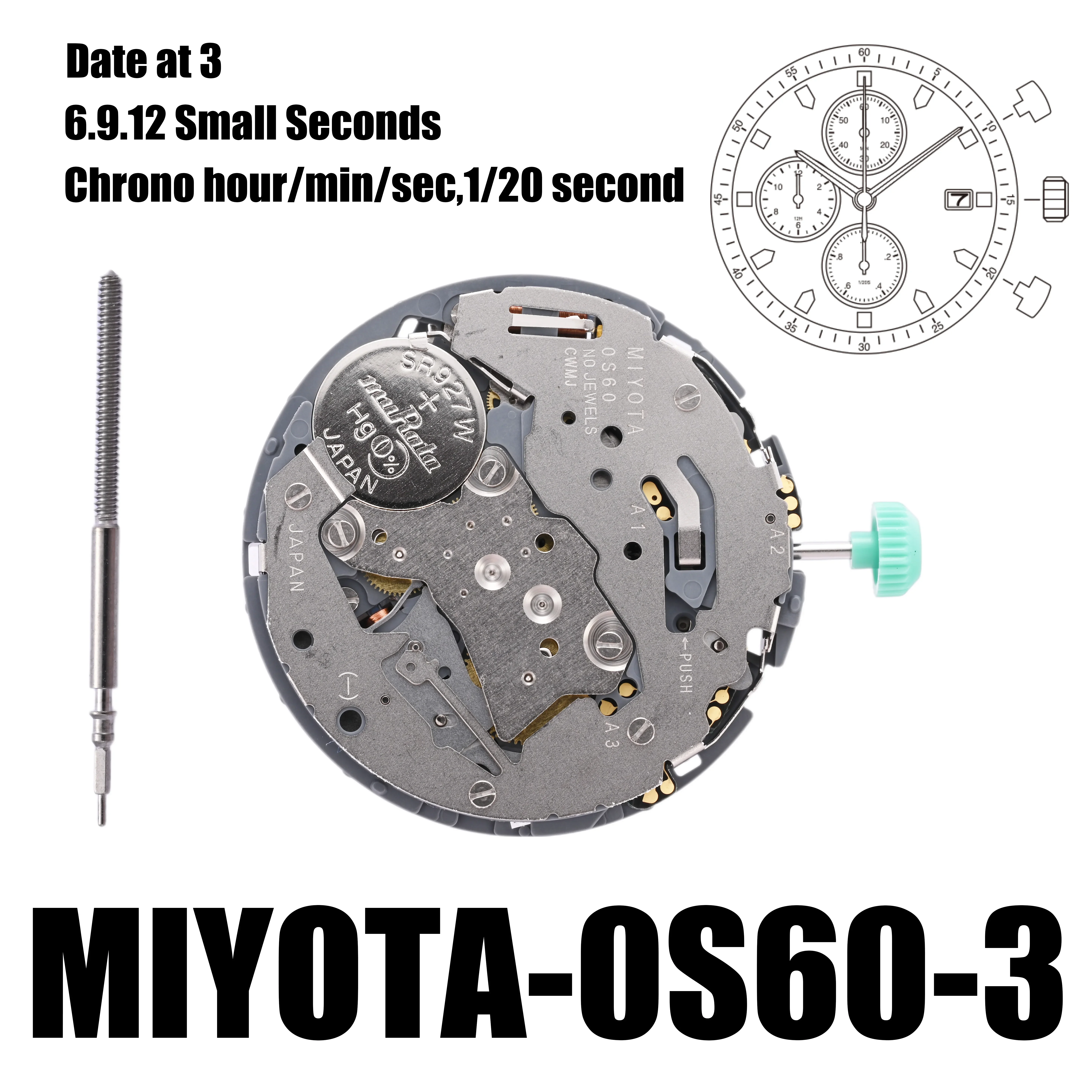 Imagem -02 - Movimento do Miyota Chronograph Chrono Hora Min Max. Tamanho 13 4.13 mm 0s60 0s603