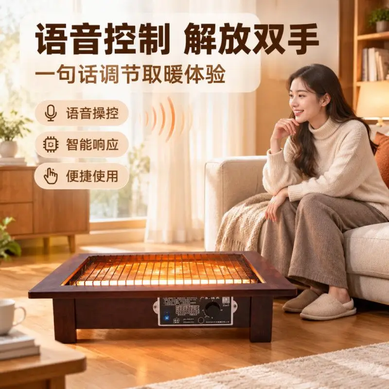 Voice remote control of power failure Solid wood electric brazier Household square baking stove Electric heater Under table foot